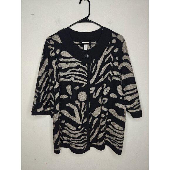 Chicos Zebra Animal Print Wool Blend Cardigan Jacket Black Gray Size 2 Large 12 - Picture 6 of 7